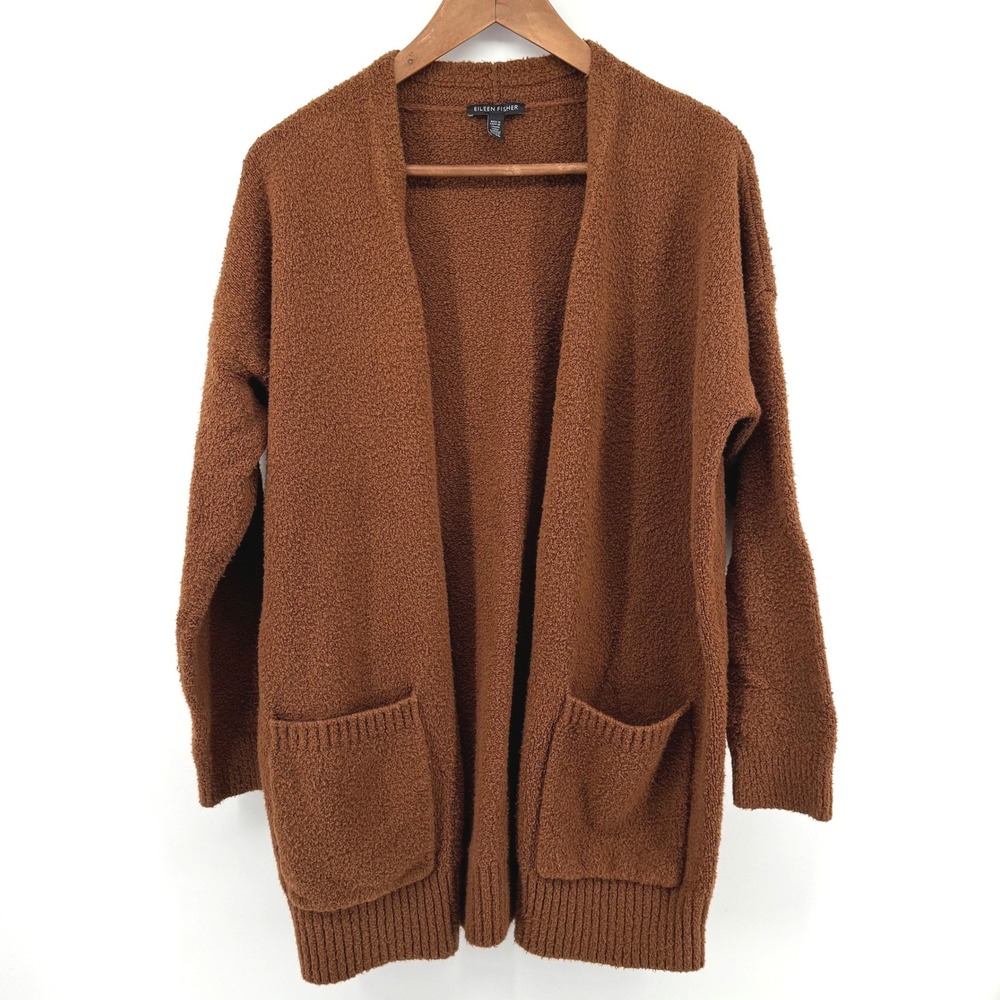 Eileen Fisher Open Front Knit Cardigan Women SP Brown Cozy Luxury Winter Fuzzy